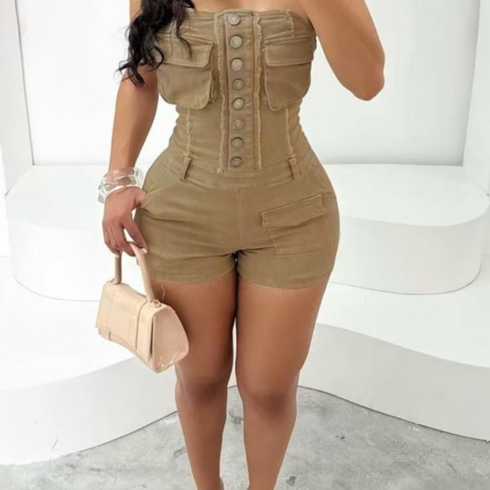 Women's Tan Button-Up Shorts